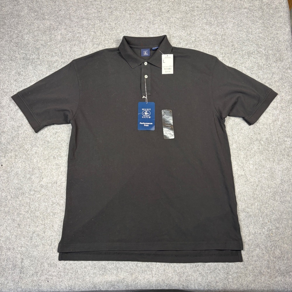 Hunt Club Performance Polo Shirt Mens Large Black 100% Cotton Short Sleeve NWT